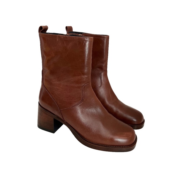 Leather Block Heel Booties - Picture 1 of 10